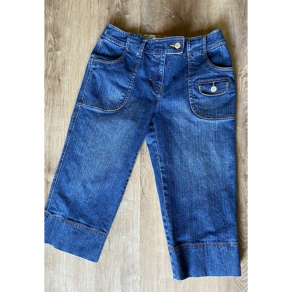 Ann Taylor Loft Women's Jeans Size 4 Modern Capri Blue Denim Cotton Buttons - Picture 1 of 5